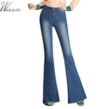 Женские джинсы размера плюс, женские Стрейчевые большие расклешенные джинсы, модная уличная одежда, расклешенные джинсовые брюки, синие расклешенные джинсы для мамы
