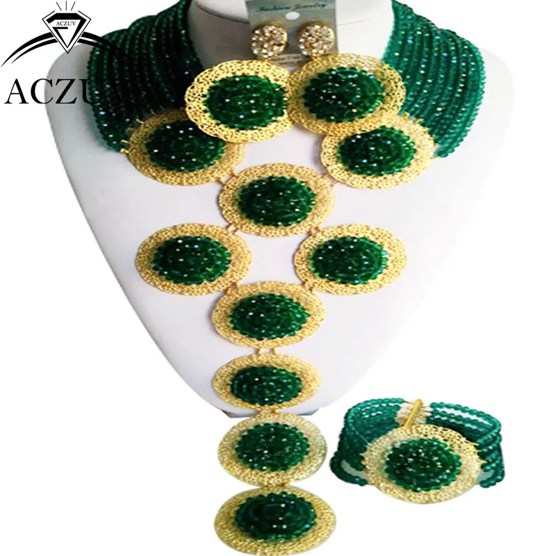 

ACZUV Brand High Quality African Jewelry Set Crystal Army Green Nigerian Wedding Beads A10R024