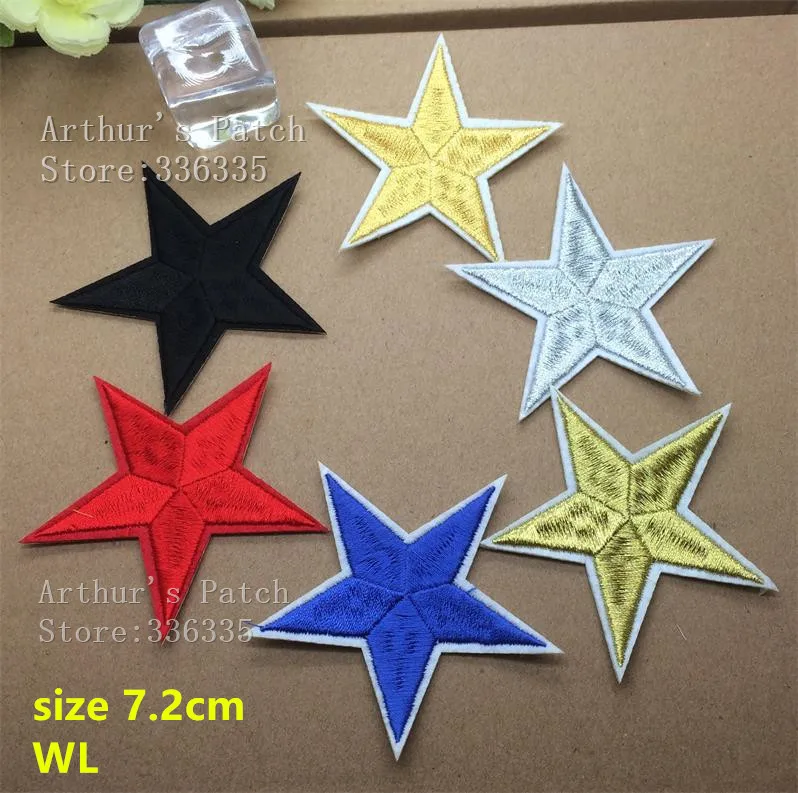 

10 pcs 7.2cm big Star Shaped Iron on Embroidery Patches star badge garment bag hat accessory free shipping