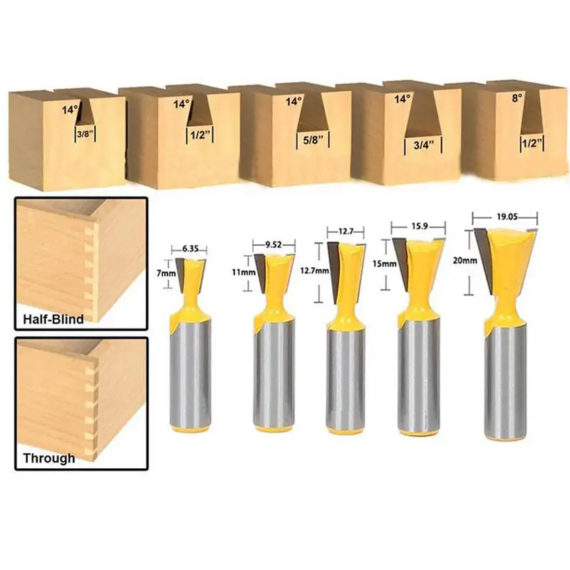 5 шт./компл. 1/2-дюймовый хвостовик маленький роутер бит ласточкин хвост для столярная Деревообработка фреза
