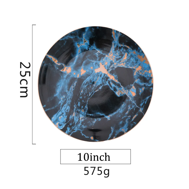 Европейский стиль мраморные плиты керамический столовый сервиз Черное золото инкрустация фарфоровая десертная тарелка Стейк Салат закуски торт тарелки Посуда - Цвет: see chart