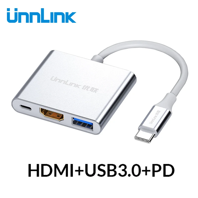 Unnlink usb-хаб USB C к HDMI USB3.0 SD TF кард-ридер Thunderbolt 3 док-адаптер для MacBook pro S8 S9 S10 Dex P20 P30 mate 20 - Цвет: 3 in 1