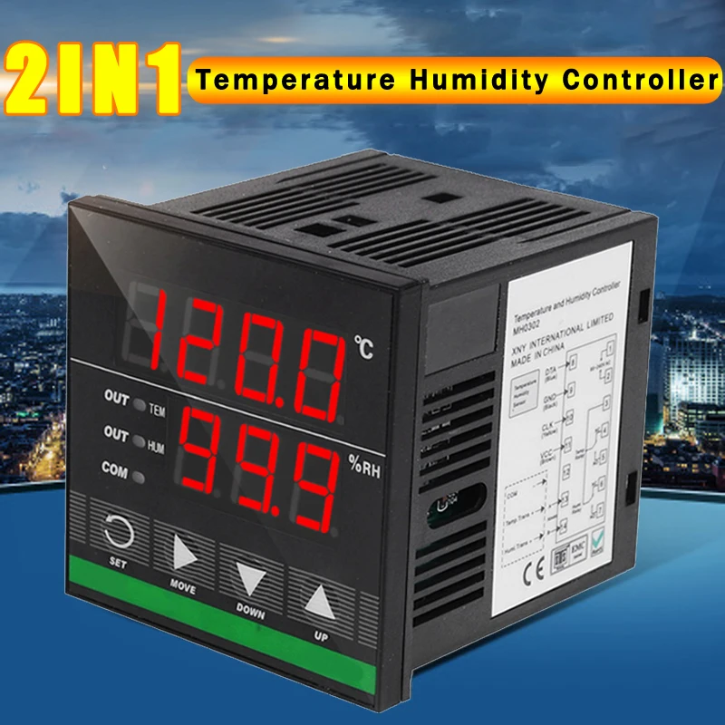 

2 in 1 Digital Temperature Humidity Controller Relay Output with Humidity Sensor 72x72mm Egg Incubator Temperature Controller