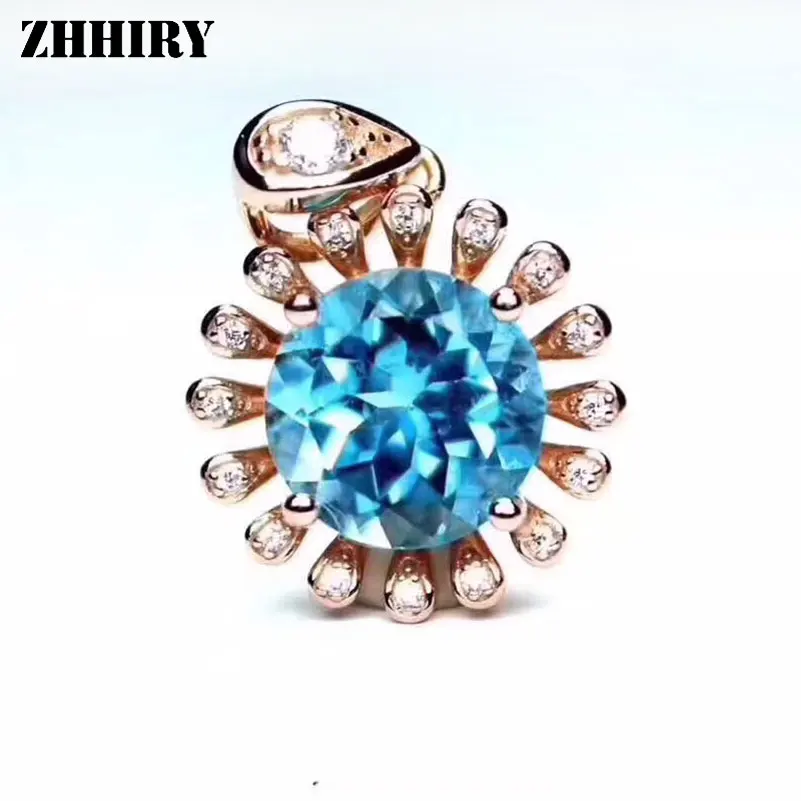 

ZHHIRY Women Genuine Natural Blue Topz Gemstone Solid 925 Sterling Silver Necklace Pendant For Ladies Girls Fine Jewelry