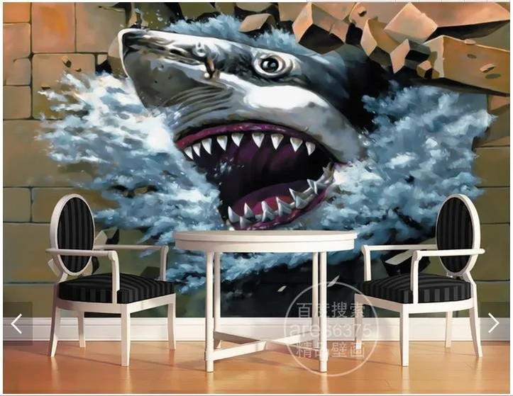ورق حائط ثلاثي الأبعاد مخصص ورق حائط مزخرف انفجرت من خلال جدران القرش غرفة المعيشة mural wallpaper 3d wallpaper custom3d wall murals wallpaper aliexpress