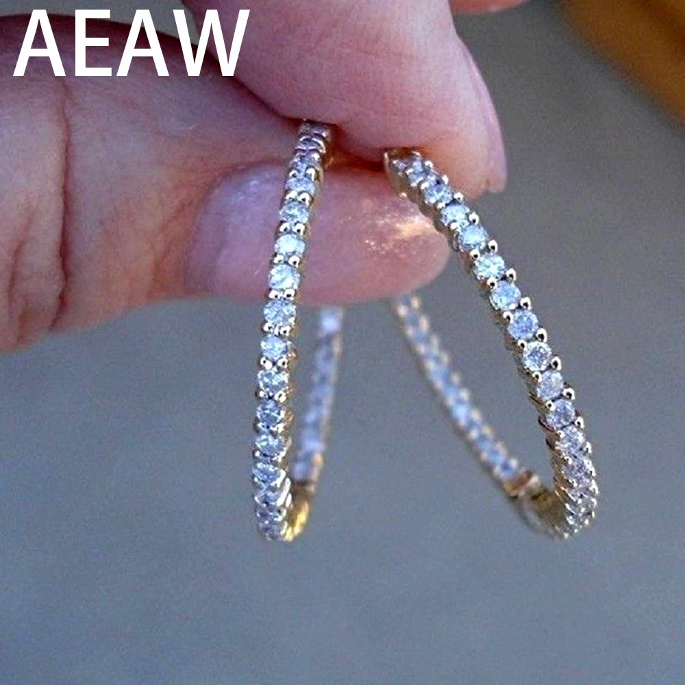 

AEAW Solid 14K White Gold Moissanite Hoop Earrings for Women 2.8CTW 2mm F Color Moissanite Diamond Earrings