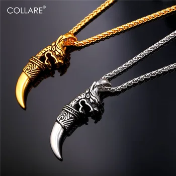 

Collare Punk Lion's Head with Spike Pendant Gold Color Stainless Steel Fang's Tooth Necklace Women Wolf Teeth Men Jewelry P225