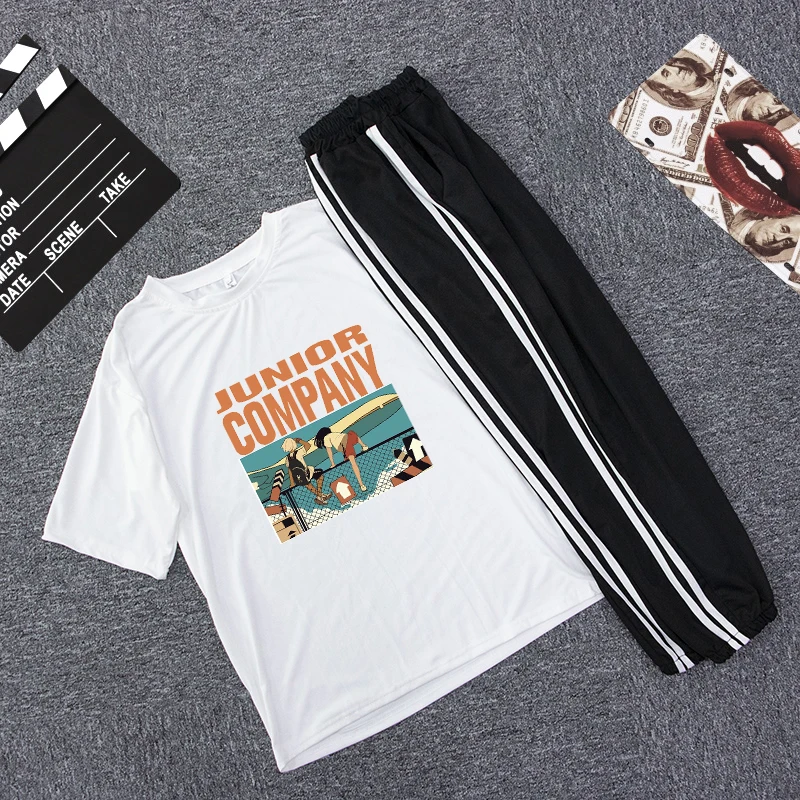 

Cotton Summer Loose O-neck Women Tshirt Suit Casual Short Sleeve Female Cool Tshirt O-neck Tee Shirts Fitness Cartoon Tracksuit