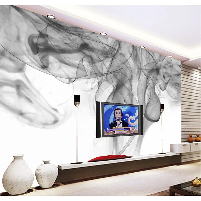 

3D Wallpaper Mural Wall Painting Custom Any Size Mural Wallpaper White Background, Black Smoke TV Background 3D Mural Wallpaper