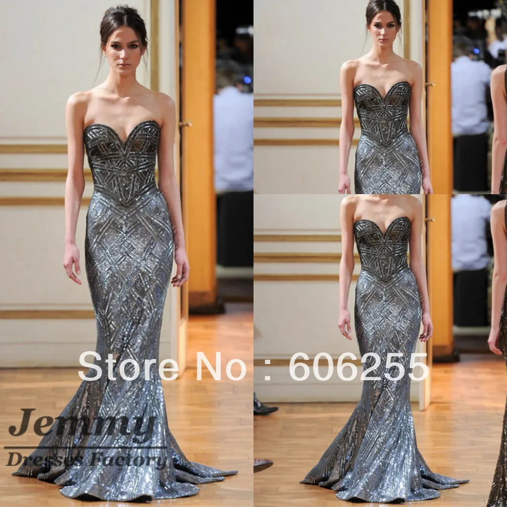 Zuhair Murad 2013 Sexy Gown Mermaid Sweetheart Sequined Beaded Satin Zipper Back Floor Length Evening Dresses ZH2196 | Свадьбы и