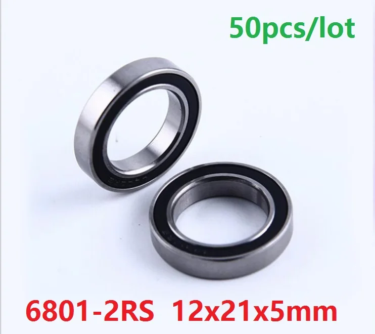 6901-2RS 50 PCS 12x24x6 mm Metal Rubber Ball Bearing Bearings Black 6901RS