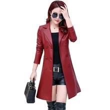 Осеннее Женское пальто из натуральной кожи, большие размеры, Повседневная Длинная приталенная уличная мода, овечья кожа, Женская ветровка 5X