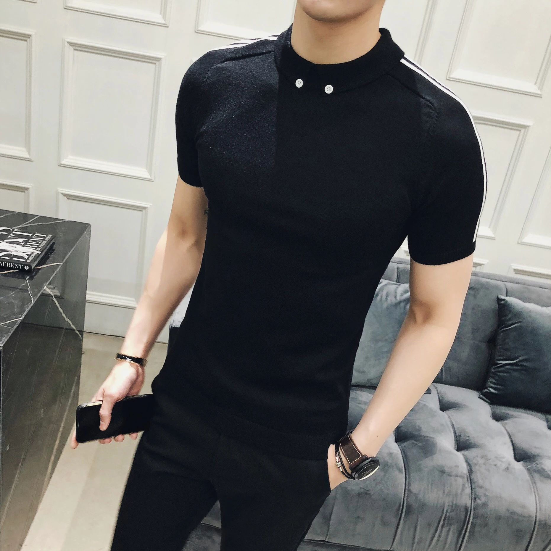 Fall 2018 Sweaters Short Sleeves Sweaters Mens Khaki Winter Sweaters Thick Pull-over Homme Black Chompa Para Hombre Fashion