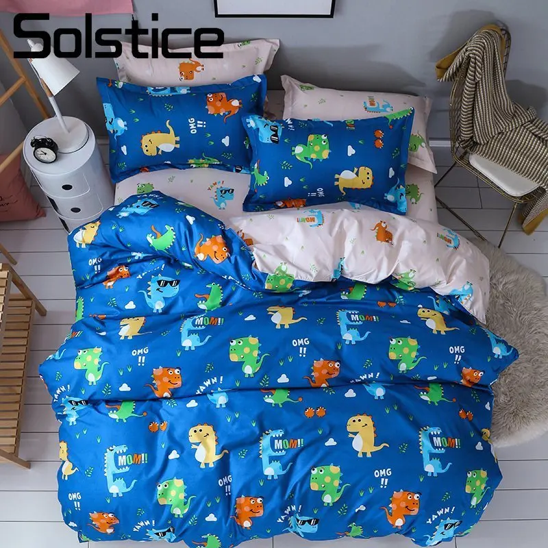 

Solstice Home Textile Dinosaurs Park Cartoon Blue Duvet Cover Pillow Case Flat Sheet Kid Child Boy Girl Bedding Linen Set 3/4Pcs