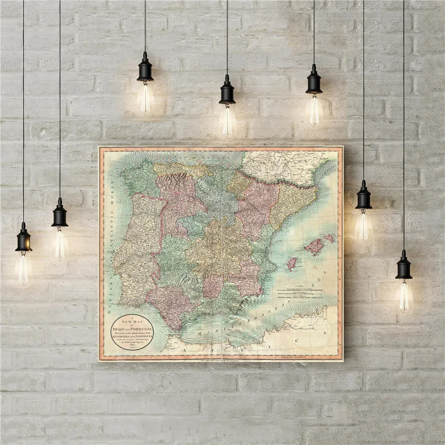 

Classic Map of Spain and Portugal Canvas Print Picture Wall Art Sticker National Geographic Exquisite Design Poster Cafe Bar Pub