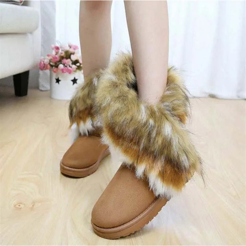 Women Snow Boots Plus Size Faux Fur Winter Ankle Boots Sewing Flats Female Comfort Footwear Platform Shoes Black Women Shoes