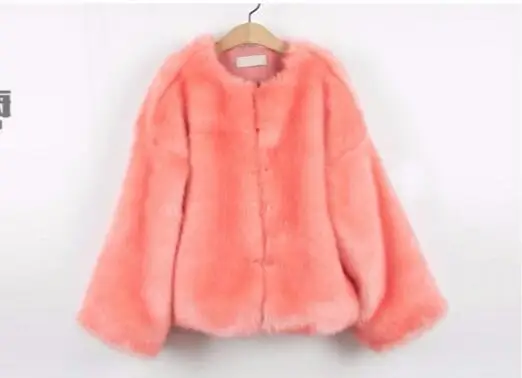 Stylish O neck Long Hairy Shaggy Faux Fox Fur Short Jackets Winter Woman Loose sleeve Loose Faux Fur Coat Outerwear Orange