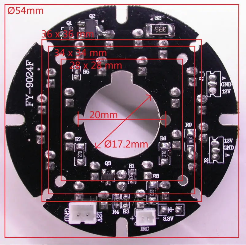 Infrared 24x IR LED board for camera night vision (outer diameter 54mm)