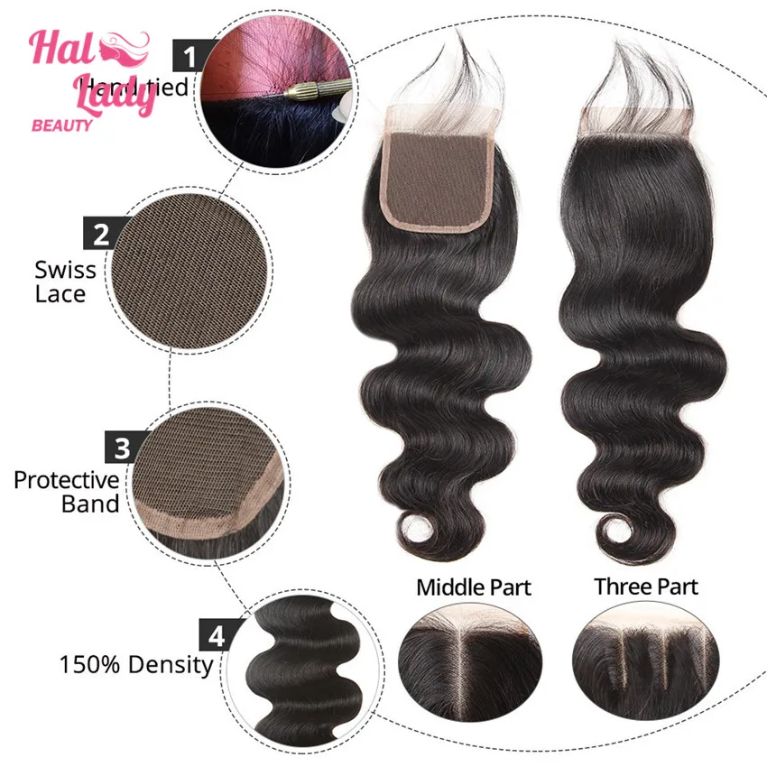 Halo Lady beauty перуанские волнистые волосы, не Реми, 3 шт. человеческие волосы, пучки с кружевом, с закрытием, Детские волосы, три бесплатная