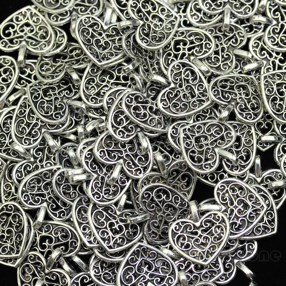 Лот 50 серебро Сделано с любовью CZ подвески в форме сердца ожерелье бусы DIY
