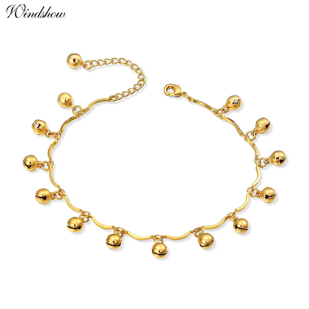 New Yellow Gold Color Bead Bells Charms Chain Friendship Ankle bracelet Anklet For Womens Girls Summer Beach Foot Jewelry