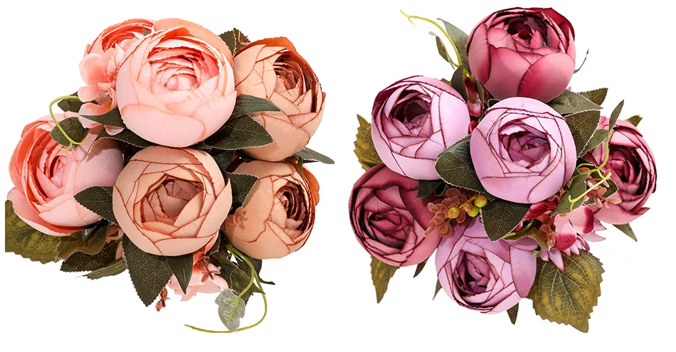 11 веток/Букет Искусственные цветы Пион яркие искусственные шелковые розы Свадебный декор венок для дома