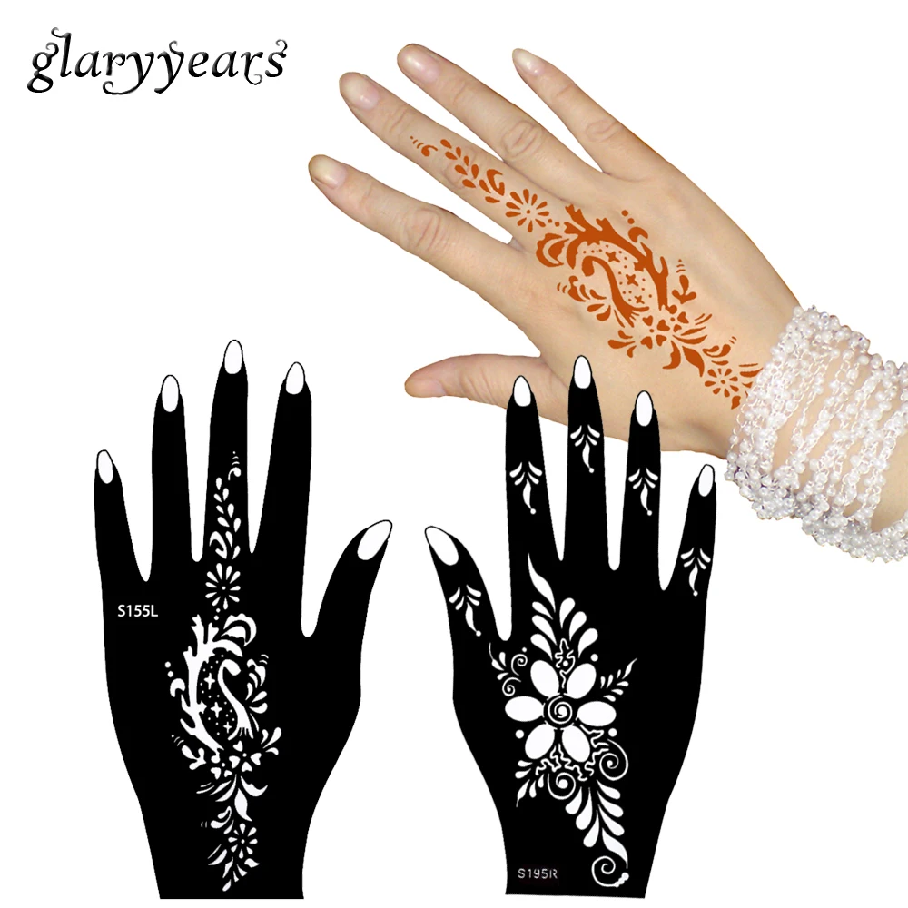 456 Glaryyears 3 Paires Femmes Mains Doigt Art Fleur Conception Henné Tatouage Pochoir étanche Mehndi Style Indien Modèle Nouveau S100 04 In