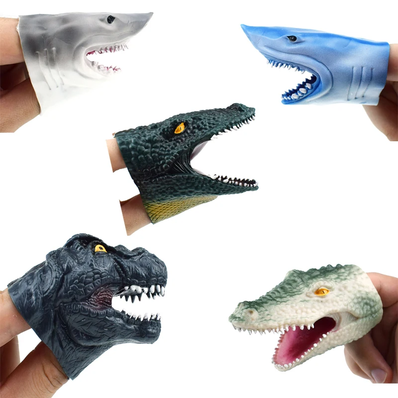 

TPR Soft Plastic Simulation Green Crocodile Shark Dinosaur Finger Set Toy Story Props Kids Toys