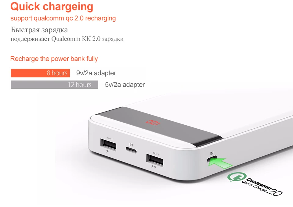 Yoobao Quick Charge 3,0 power Bank 20000 мАч для Xiaomi Mi 2 USB power Bank портативный внешний аккумулятор Pover Bank для iPhone 7 6 5