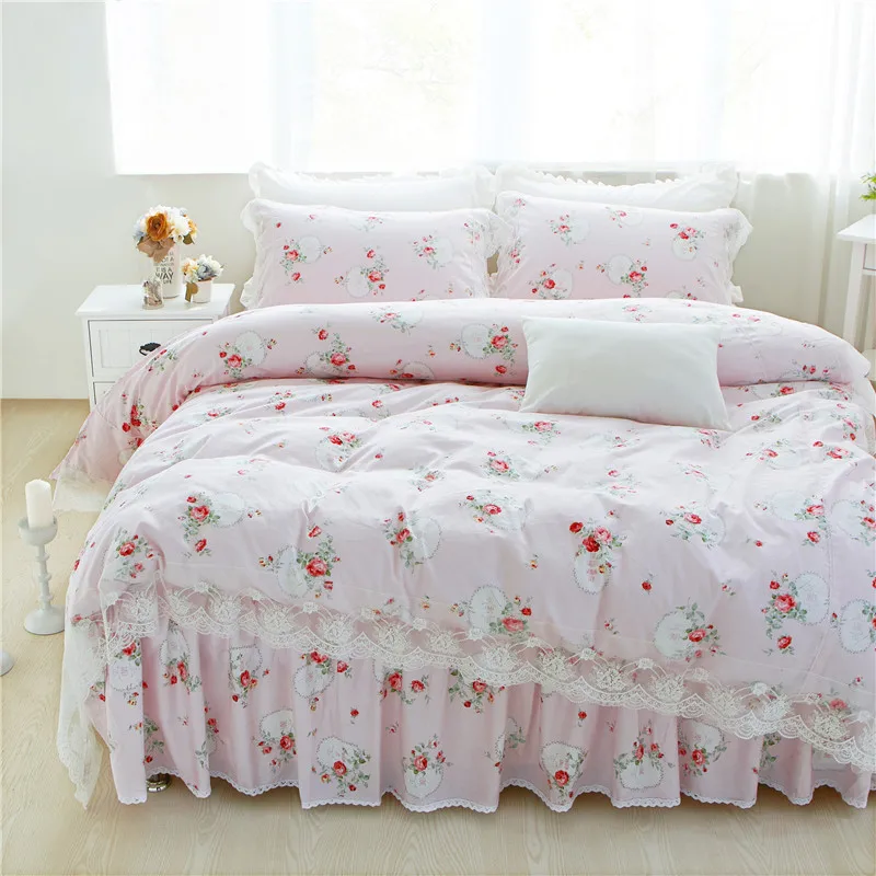 aliexpress com buy king queen full twin size princess cotton lace sheet set with bedskirt