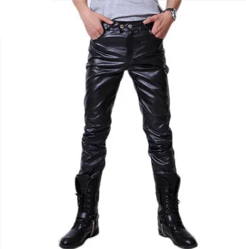 

2017 Spring Slim Korean Style Clothing Men's Winter Pants Mens Leather Leggings Mens Leather Trousers Sexy Mens Pants Black PU