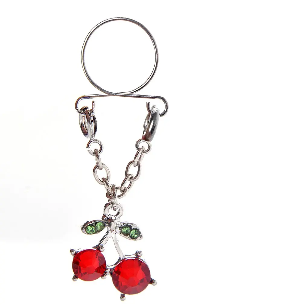 

Creative Cherry Dangle Nipple Ring Stainless Steel Non Pierced Adjustable Fake Nipple Ring Body Jewelry