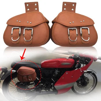 

2pcs Brown Motorcycle Side Saddle Bag PU Leather Tool Luggage Pouch Bag For Harley Honda Suzuki Kawasaki Yamaha Ducati