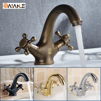 Basin Faucet Gold/Antique/Black Brass Double Handles Bathroom taps Hot And Cold Water Sink Faucet Bath Accessories Tap Mixer bathroom faucet into the wall cold and hot water taps embedded type mixer double handles table basin wash basin faucet torneira