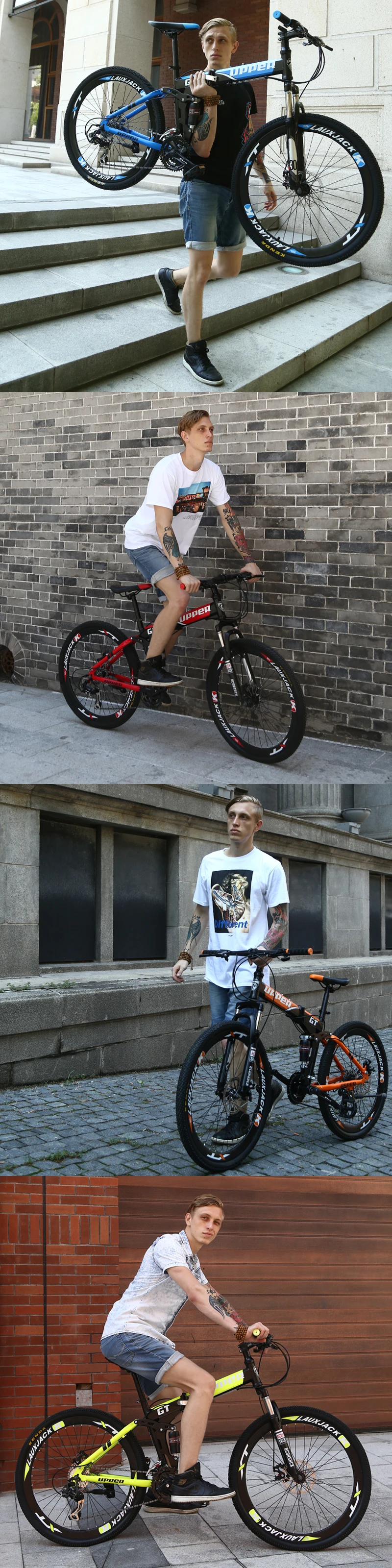 Top GT-UPPER Mountain Bike Full Suspension Steel Foldable Frame 24 Speed Shimano Mechanic Brake Wheel Whith Spokes 0