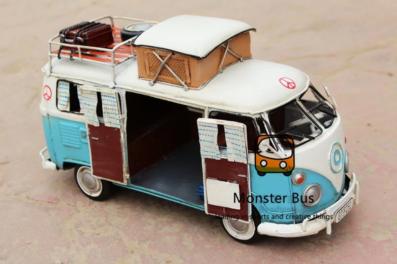 1966 Cute Retro Classic Bus 100 Handmade Iron Sheet Model Motorhome Trailer 1 12 Metal Model