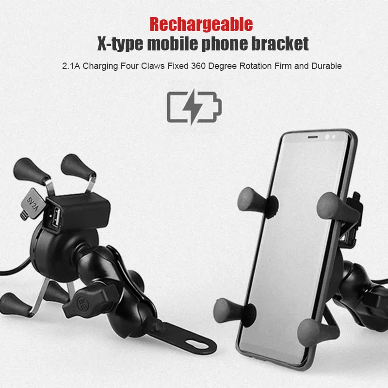 

Motorcycle Phone Holder 2 in 1 Shockproof Rotating Universal Navigation Bracket USB Charger C55K Sale