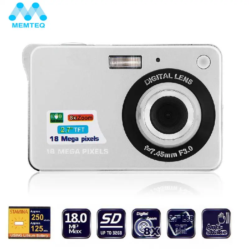 MEMTEQ Portable 18MP 720P Mini Digital Camera 8x Zoom Digital Photo Frame 2.7 inch COMS HD Video High Quality camera : image MEMTEQ Portable 18MP 720P Mini Digital Camera 8x Zoom Digital Photo Frame 2.7 inch COMS HD Video High Quality camera