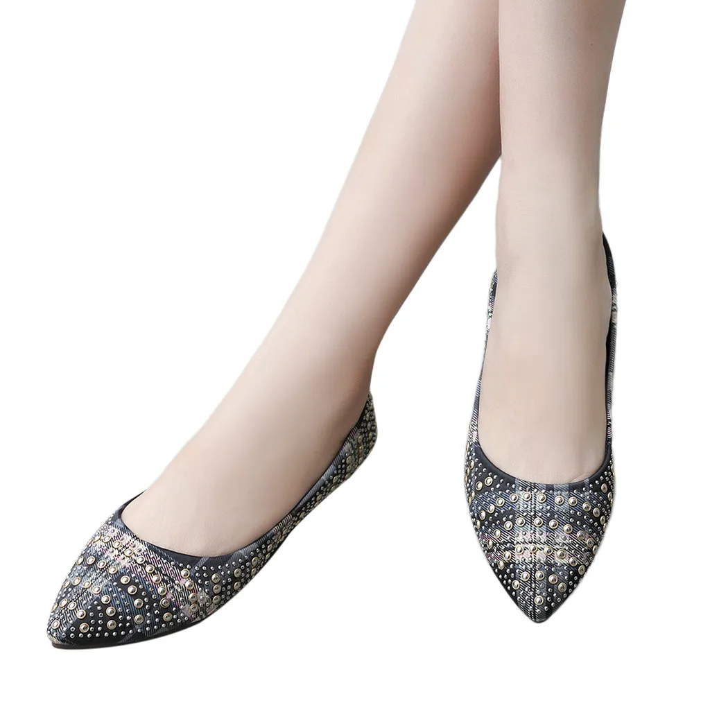 

Perimedes Women's Shallow Mouth Modern Dance Shoes point vintage Soft Bottom Shoes Rhinestone Bohemian Flat Single Shoes#g20