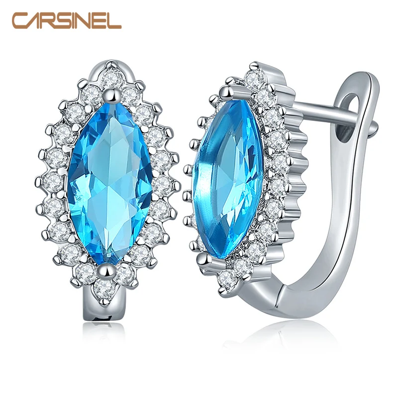 

CARSINEL Trendy Silver color Hoop Earrings with Colorful Oval Shape AAA Zircon Jewelry Earrings For Women Jewelry Gift ER0272