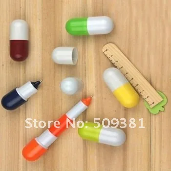 

100 pcs/Lot, Free Shipping, Novelty Pill Capsule Retractable Telescopic Style Ballpoint Pen, Lovely Gift Pen. Mixed 6-8 Colour.