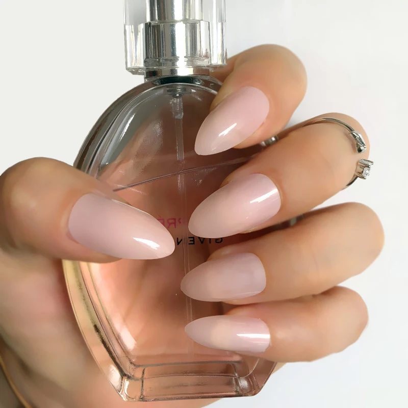 24pcs/bag Nude Meat Shiny Fake Nails for daily wear On the Nail Tree Fashion Stiletto False Sharp Curve Simply | Красота и здоровье