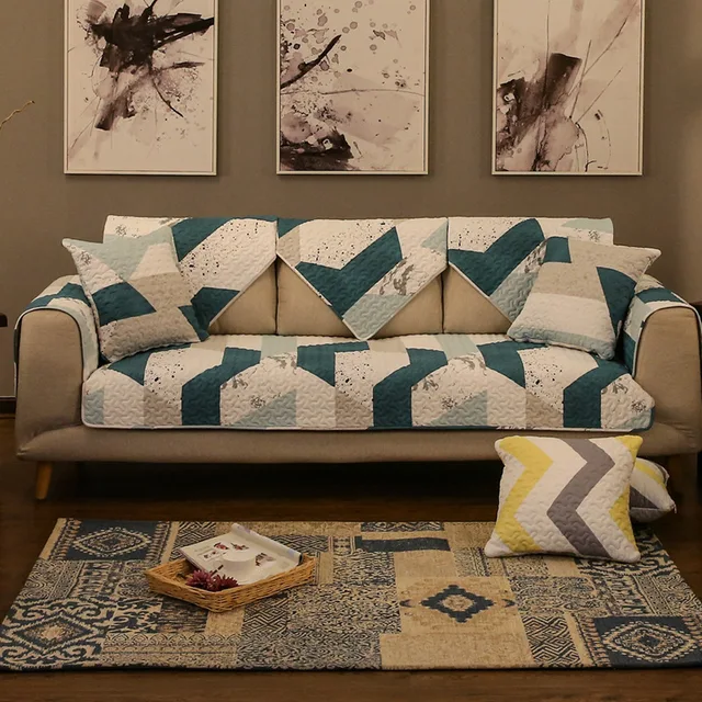 Online Europe Style Sofa Cover Cotton Geometric Pattern Couch Europe Style Sofa Cover Cotton Geometric Pattern Couch Slipcover Four Seasons Available For Living Room Home Decor 1pcs