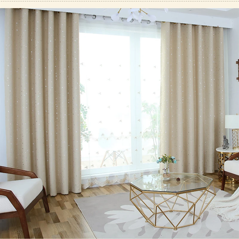 

New Curtain Golden Shading Curtain Star Curtain Modern Simple and Fresh Balcony Bedroom Living Room Finished Curtain Report