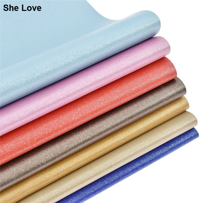 

She Love 29x21cm A4 Gold Pink Color Glitter Leather Fabric Soft Stretch Faux Leather Sheets For Clothing Bows Crafts