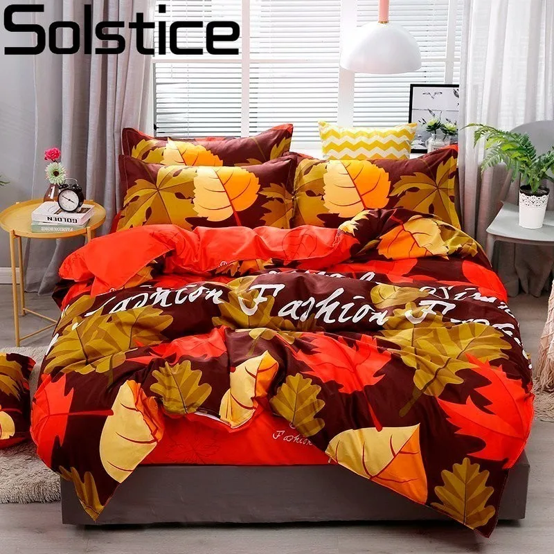 

Solstice High Quality Autumn maple leaf style Comforter Bedding Sets Duvet Cover Flat bed Sheet Bed Cover Linens Bedclothes