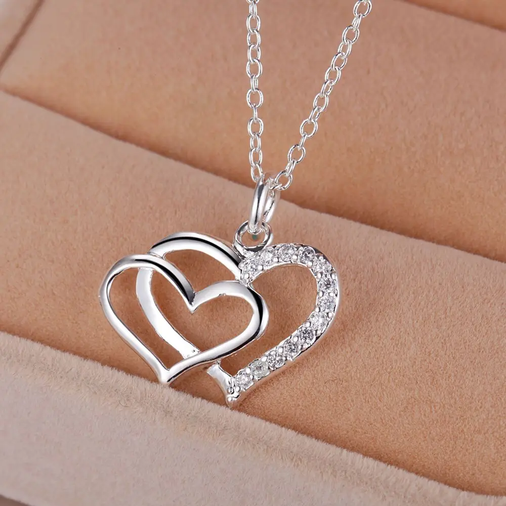 love heart beautiful silver plated Necklace New Sale silver necklaces