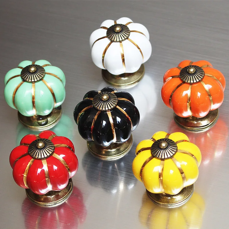 Lovely Children's Furniture Handle Pumpkin Ceramic Door Knob Cabinet for Drawer Cupboard Kitchen Pull Hardware Porcelain Handles