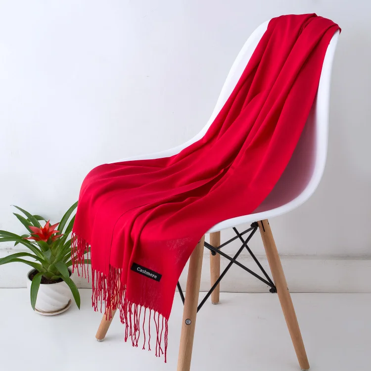 Женские шарфы и палантины модные однотонные женские хиджаб палантин пашмины весенние кашемировые шарфы платки - Цвет: Красный