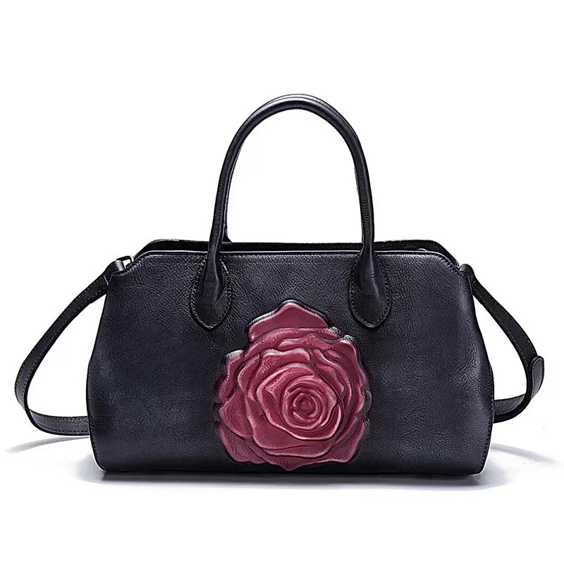 Vintage Floral Designer Women's Top handle Bag Red Rose Flower